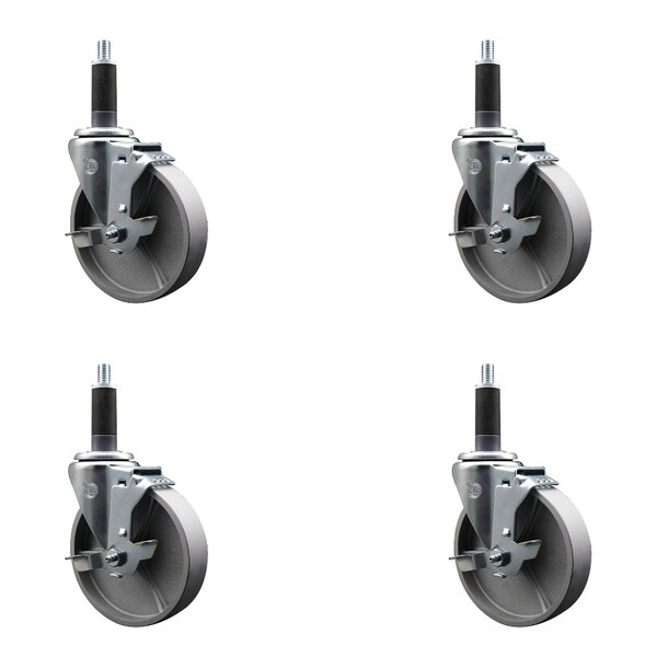 Service Caster 5'' Semi Steel Swivel 1'' Expanding Stem Caster Set with Brake, 4PK SCC-EX20S514-SSS-TLB-1-4 - main
